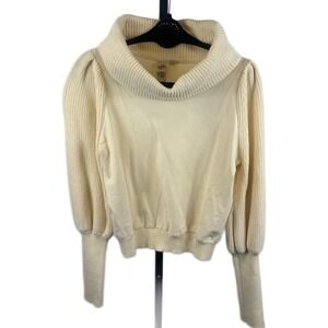 DOLAN Left‎ Coast Anthropologie Puff Long Sleeve Cowl Neck Top Cream Size Small